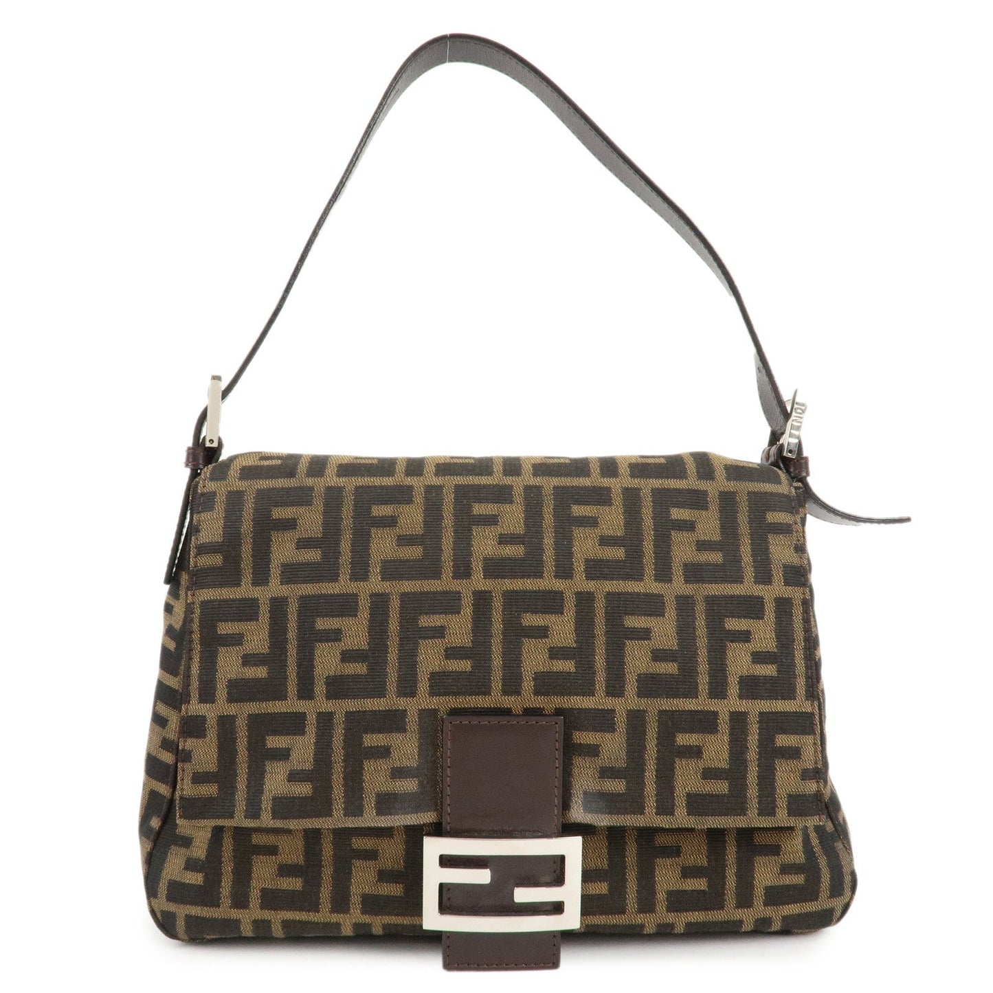 FENDI Mamma Baguette Zucca Canvas Leather Shoulder Bag 26325