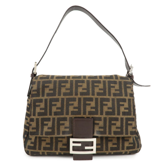 FENDI Mamma Baguette Zucca Canvas Leather Shoulder Bag 26325