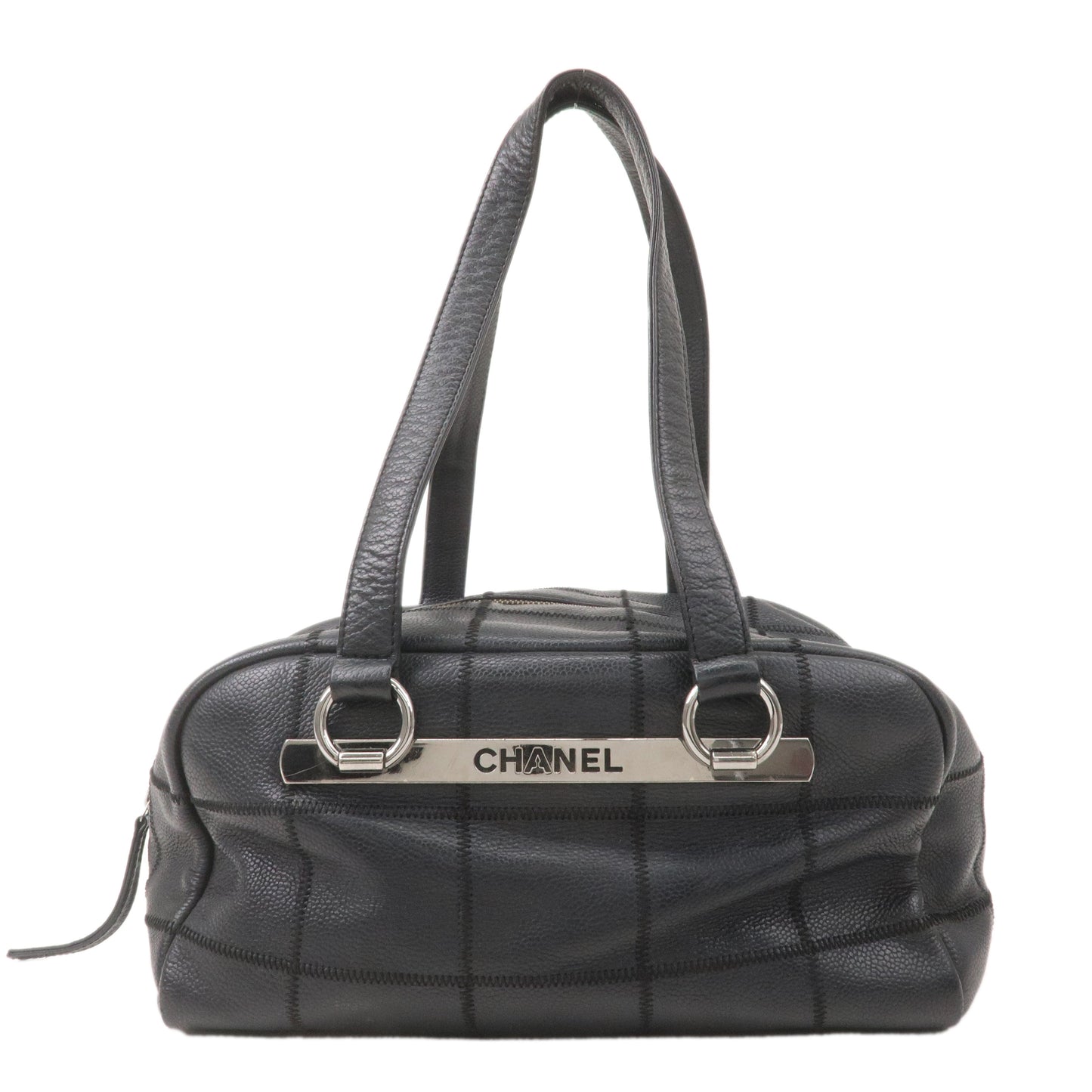 Chanel Chocolate Bar Caviar Skin Boston Bag Black A