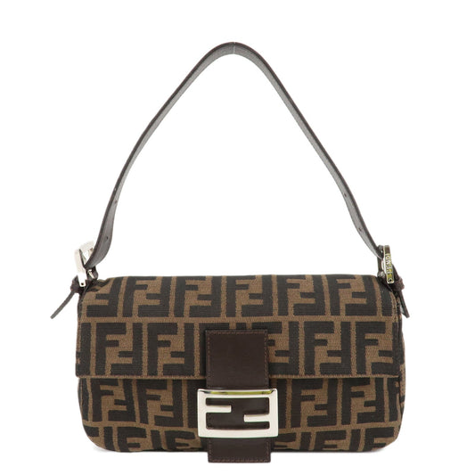 FENDI Mamma Baguette Zucca Canvas Shoulder Bag Brown Black 26424