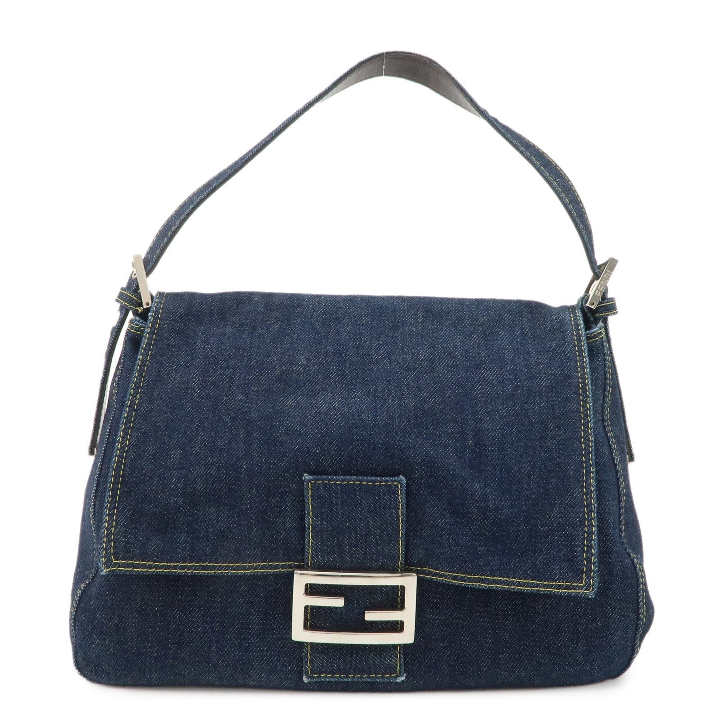FENDI Denim Leather Mamma Baguette Shoulder Bag 26325