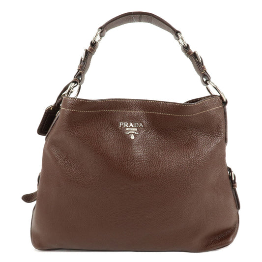 PRADA Leather Shoulder Bag Brown BR3408