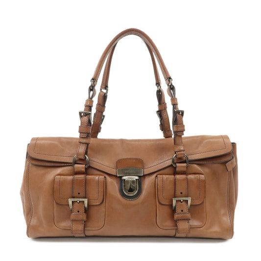 PRADA Logo Leather Shoulder Bag Hand Bag Brown Silver Hardware