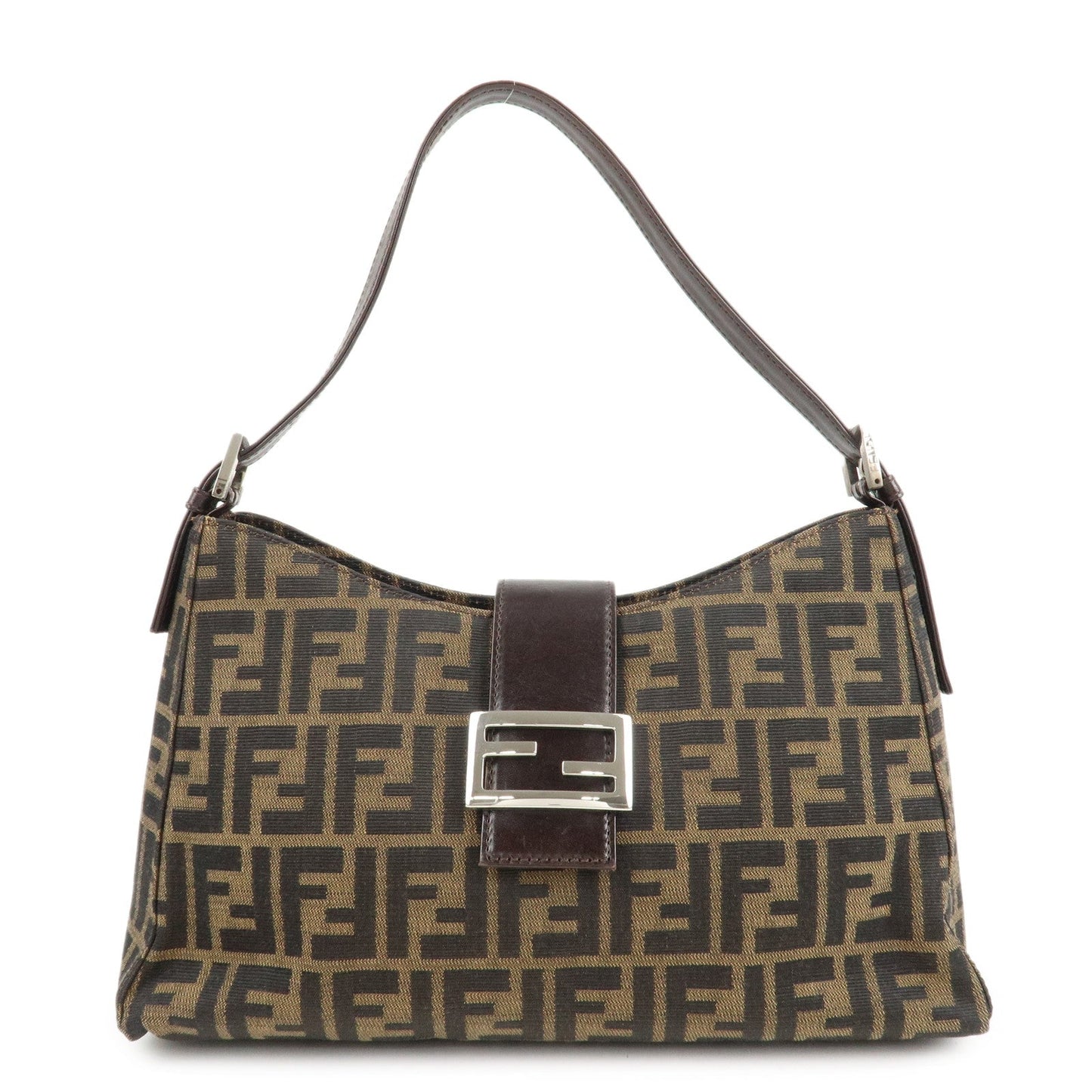 FENDI Zucca Canvas Leather Shoulder Bag Brown Black 9161150001