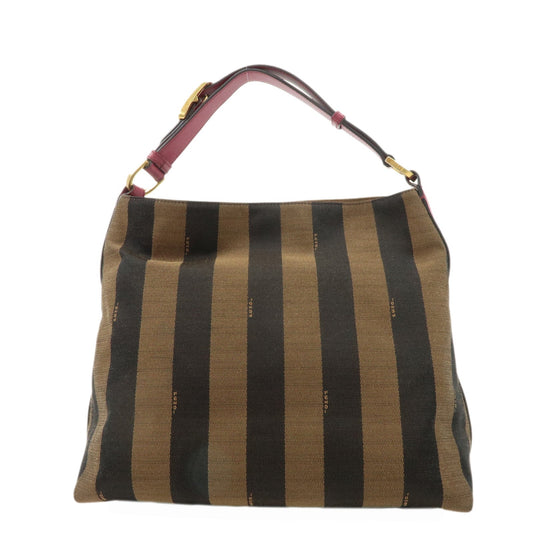 FENDI Pequin Canvas Leather Shoulder Bag Black Brown Pink 8BR669