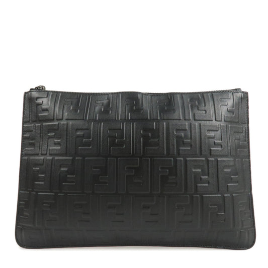 FENDI Zucca Leather Clutch Bag Hand Bag Black 7N0078