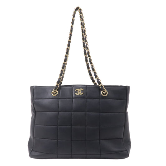 Chanel Chocolate Bar Lamb Skin Chain Tote Bag Black A