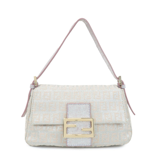FENDI Mini Mamma Baguette Canvas Leather Shoulder Bag Beige 8BR180