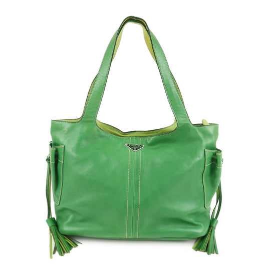 PRADA Logo Leather Tassel Shoulder Bag Hand Bag Green