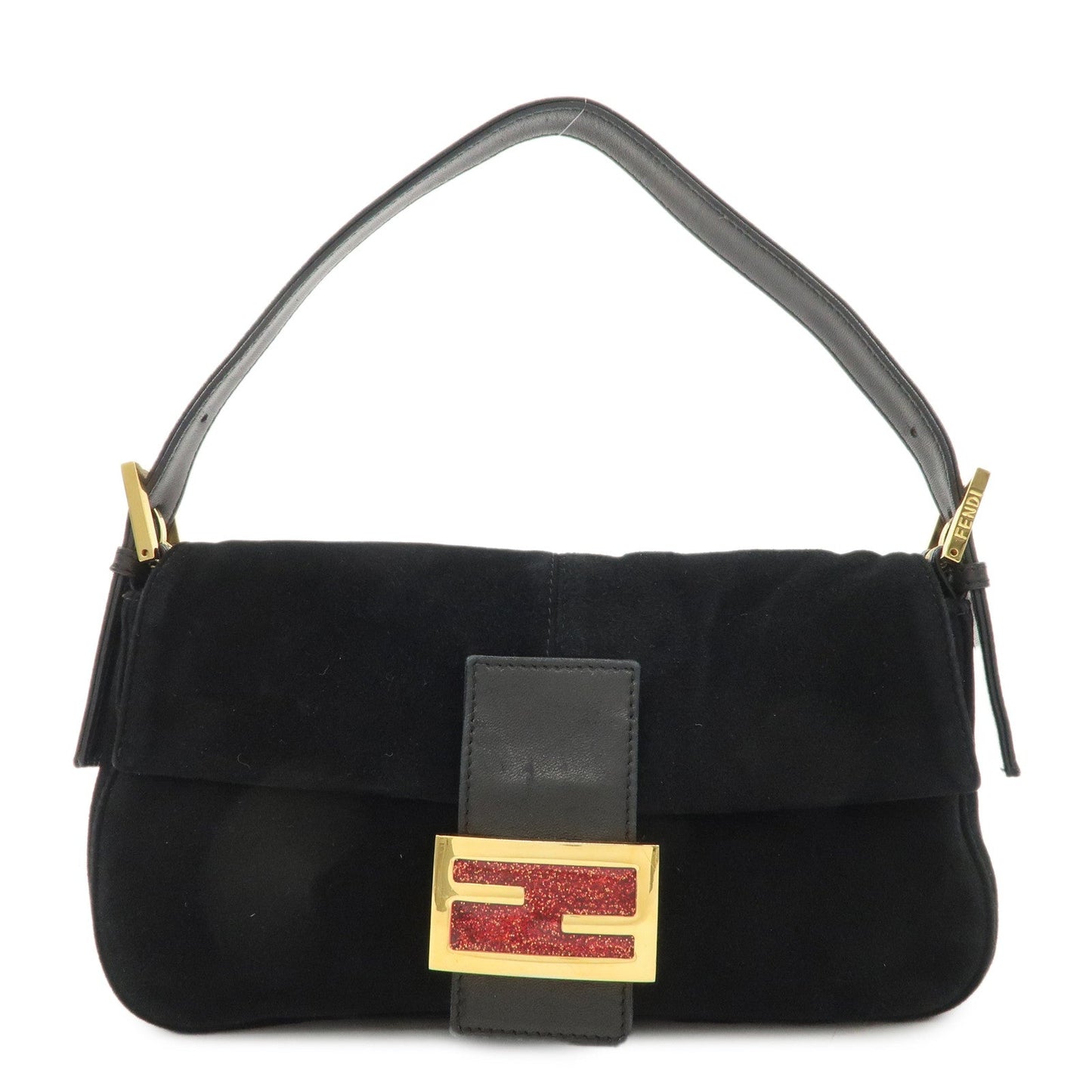 FENDI Mamma Bucket Suede Leather Shoulder Bag Black 26424