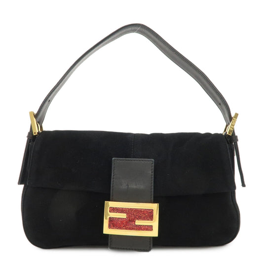 FENDI Mamma Bucket Suede Leather Shoulder Bag Black 26424