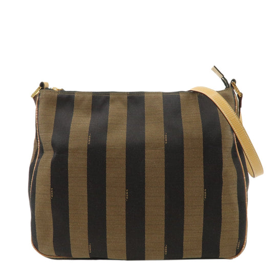 FENDI Pequin Canvas Leather Shoulder Bag Brown Black