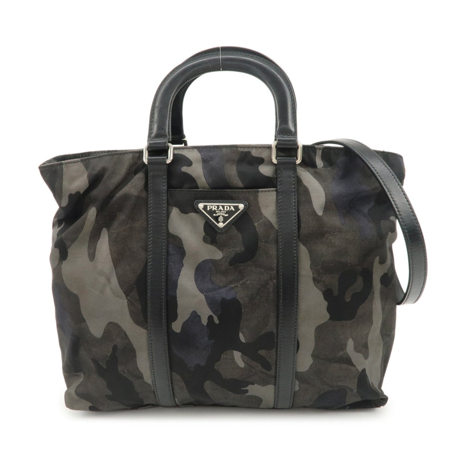 PRADA Nylon Leather 2Way Hand Bag Camouflage Khaki Black BN2791