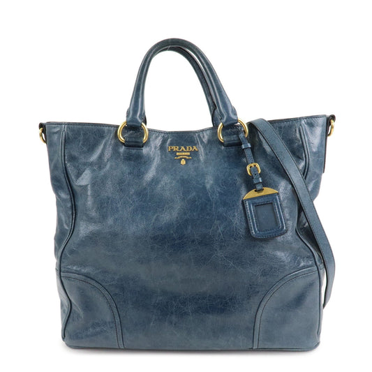 PRADA Leather 2Way Bag Hand Bag Shoulder Bag Blue BN2325