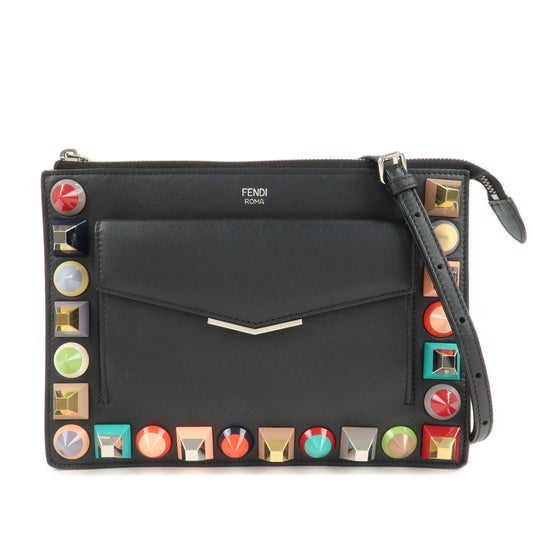 FENDI Leather Toujours Multi-Studs Shoulder Bag Black 8M0369
