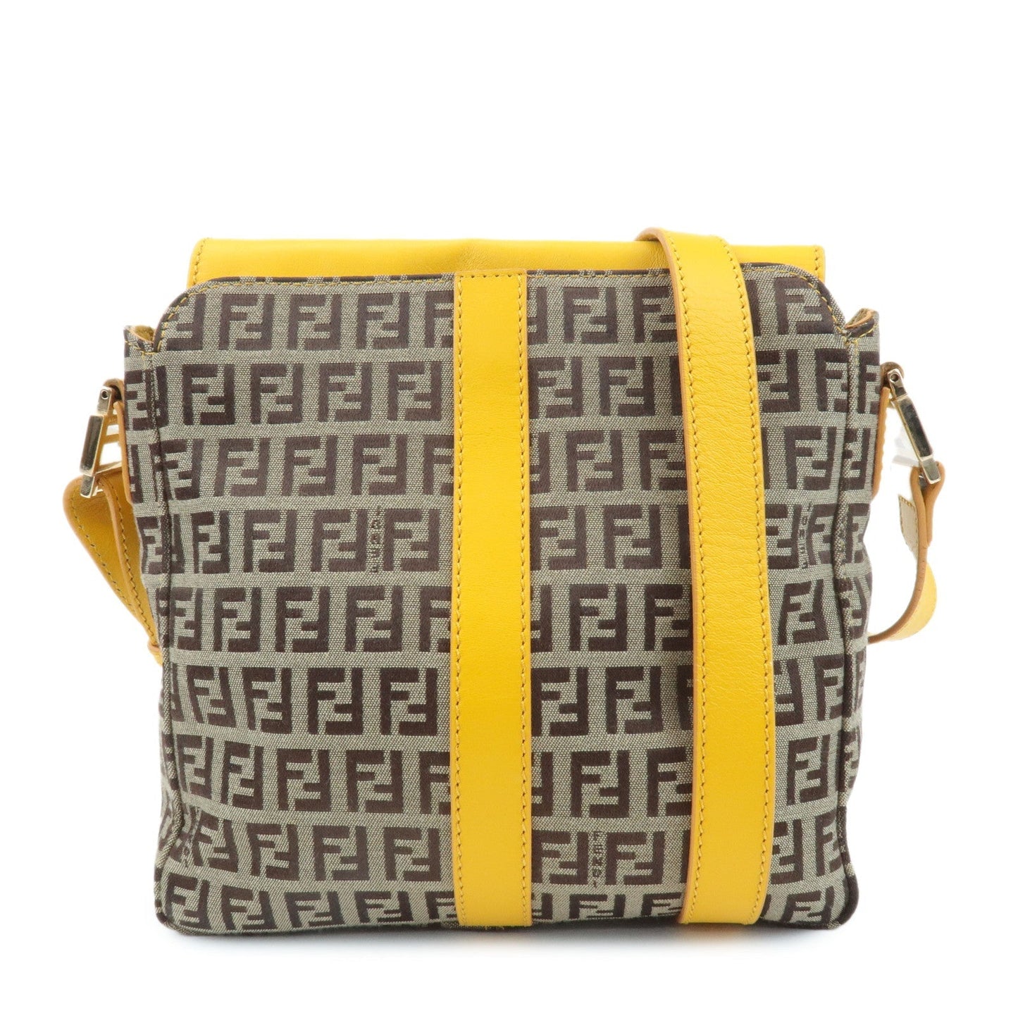 FENDI Zucchino Canvas Leather Shoulder Bag BrownYellow 8BT175
