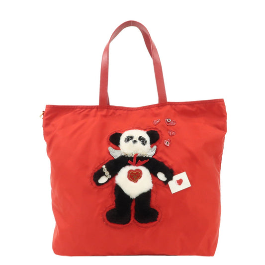 AuthenticPRADA Nylon Leaather Panda Tote Bag Shoudler Bag Red BR4249