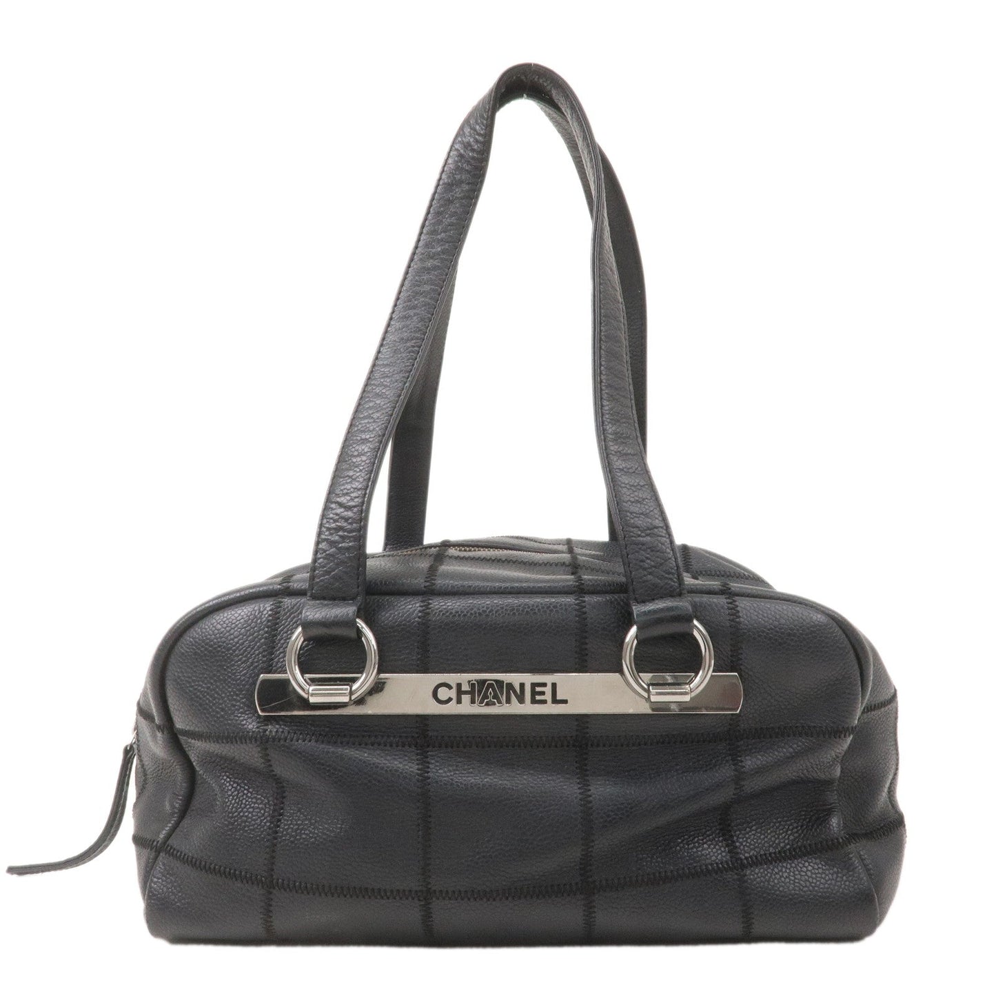 Chanel Chocolate Bar Caviar Skin Boston Bag Black A