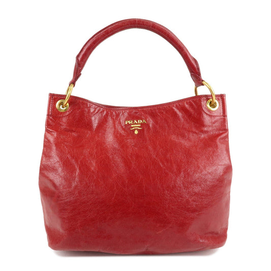 PRADA Logo Leather One Shoulder Bag Red BR4829