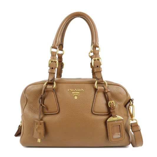 PRADA Leather 2Way Bag Hand Bag Shoulder Bag Brown 1BB091