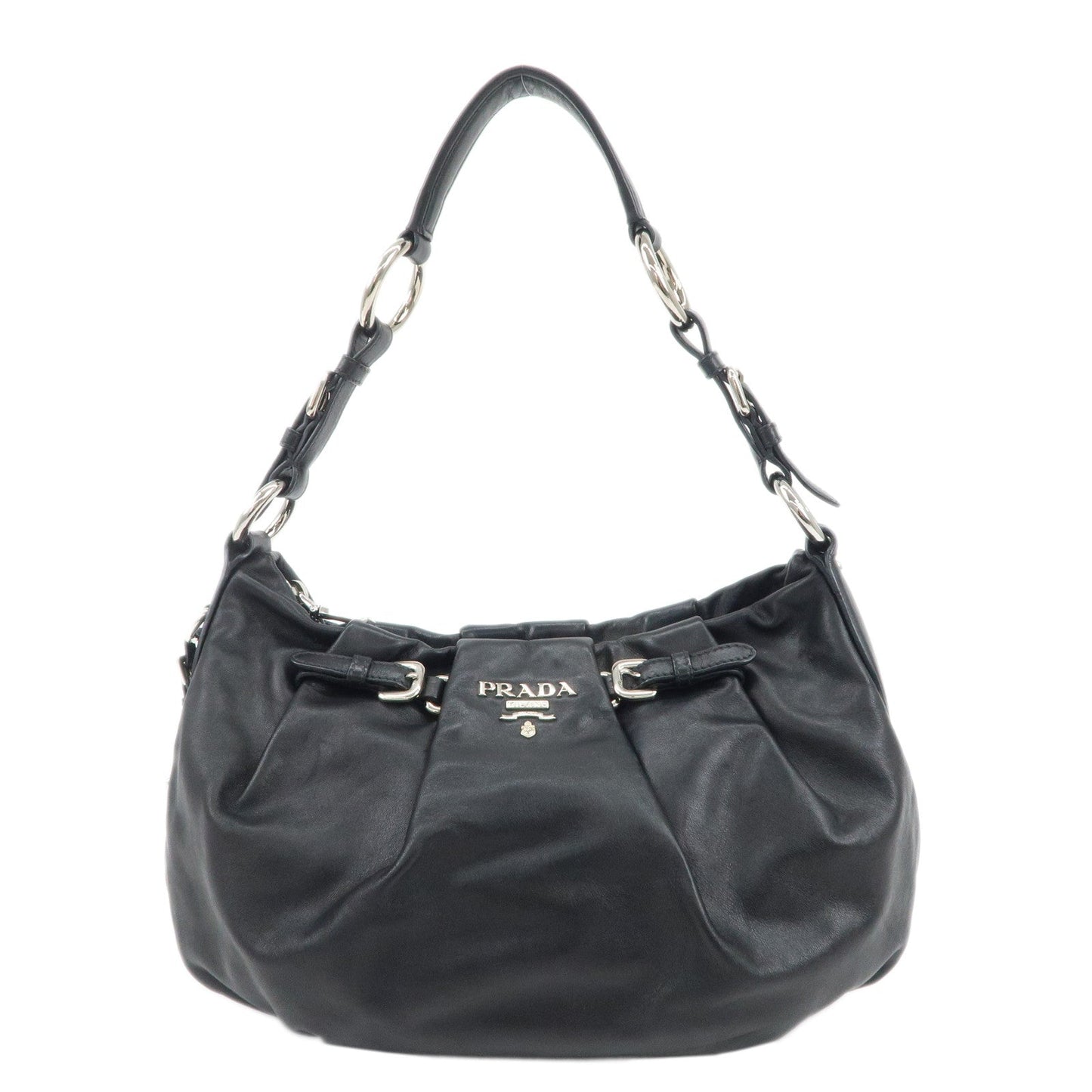 PRADA Soft Calf Leather Shoulder Bag Black BR3795