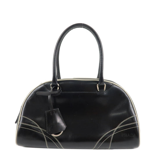 PRADA Leather Mini Boston Bag Shoulder Bag Black Silver HDW