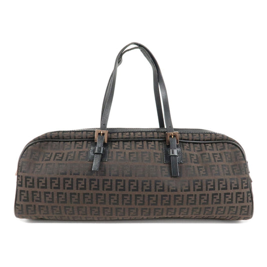 FENDI Zucchino Canvas Leather Hand Bag Brown Black 8BL006