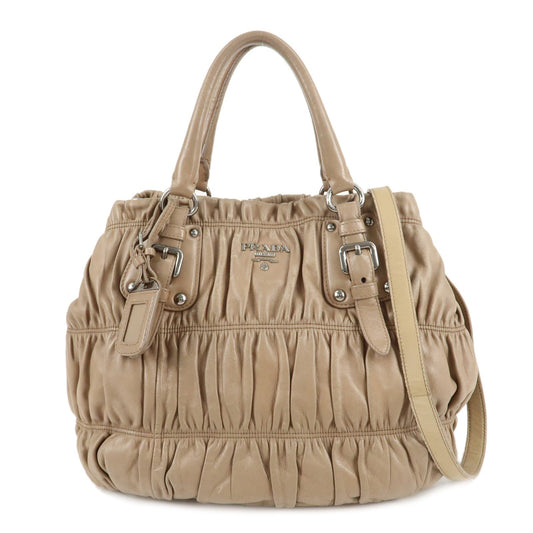 PRADA Leather 2Way Hand Bag Shoulder Bag Beige N1788