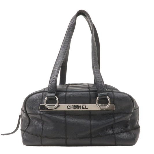 CHANEL Chocolate Bar Caviar Skin Boston Bag Black A26135