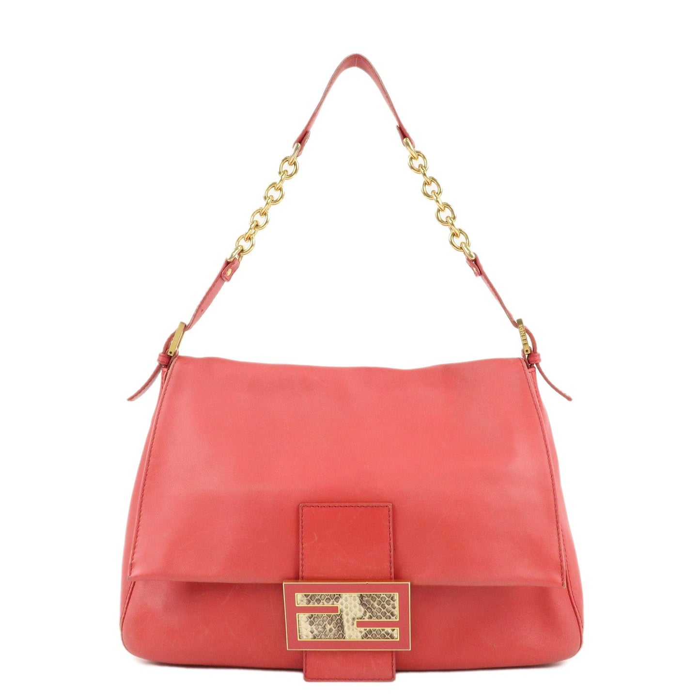 FENDI Big Mamma Baguette Leather Chain Shoulder Bag Pink 8BR638