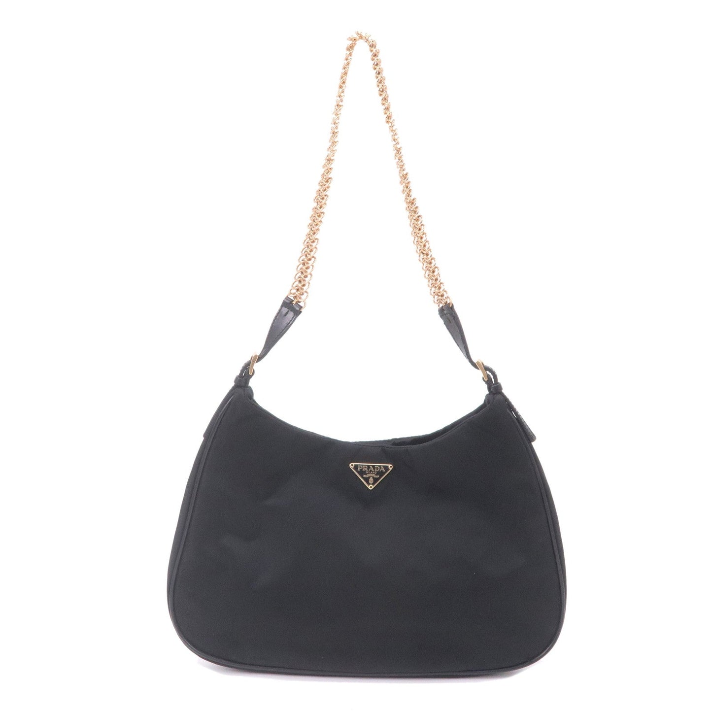 Prada Logo Nylon Leather Chain Shoulder Bag Purse Black