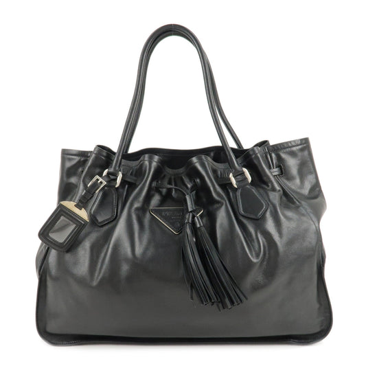 PRADA Leather Tote Bag Shoulder Bag Black BR3616
