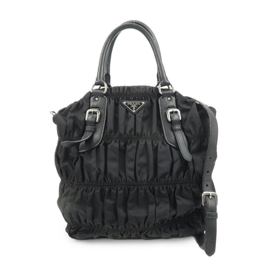PRADA Logo Nylon Leather Gathered Shoulder Bag BN1616