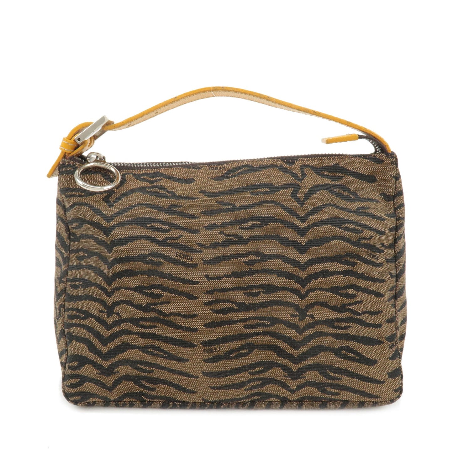 FENDI Canvas Leather Hand Bag Brown Black Silver HDW 8N0005