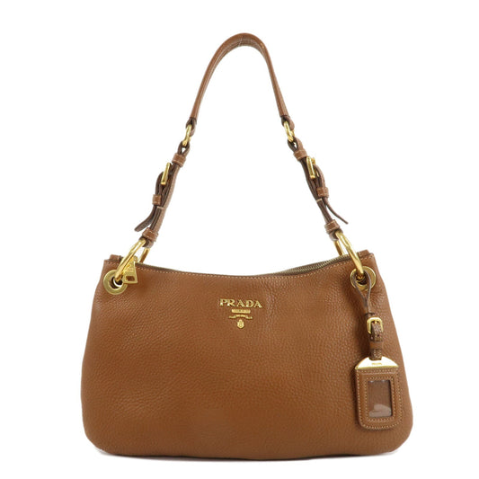 PRADA Leather Shoulder Bag Brown Gold Hardware B4894M