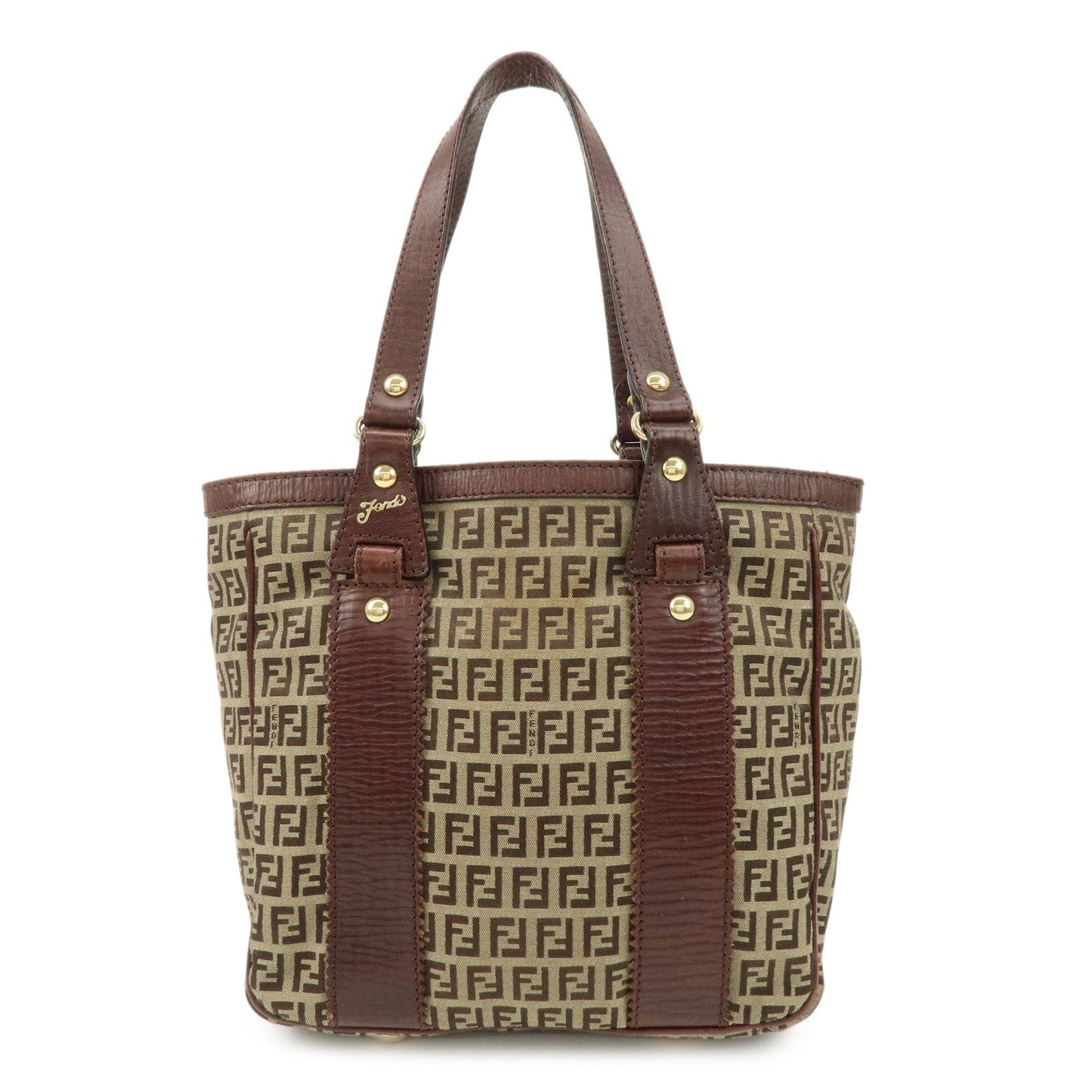 FENDI Zucchino Canvas Leather Tote Bag Khaki Brown 8BH161