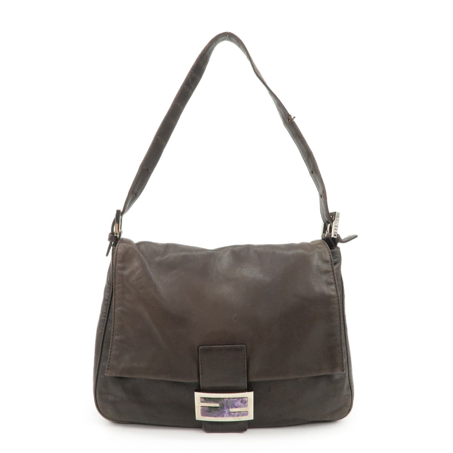 FENDI Mamma Baguette Leather Shoulder Bag Dark Brown 26325