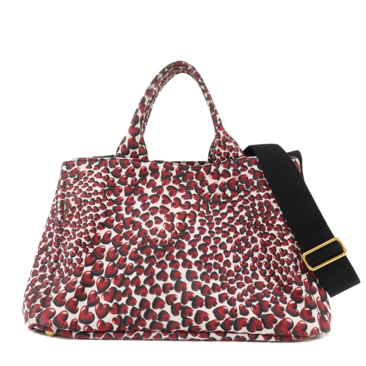 PRADA Canapa Canvas Tote Bag Hand 2Way Bag Red Ivory Gold BN1877