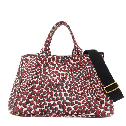 PRADA Canapa Canvas Tote Bag Hand 2Way Bag Red Ivory Gold BN1877