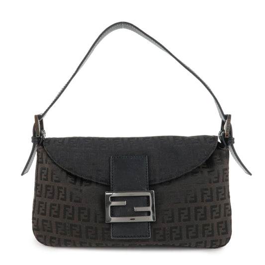 FENDI Mamma Baguette Zucchino Canvas Leather Shoulder Bag 8BR003