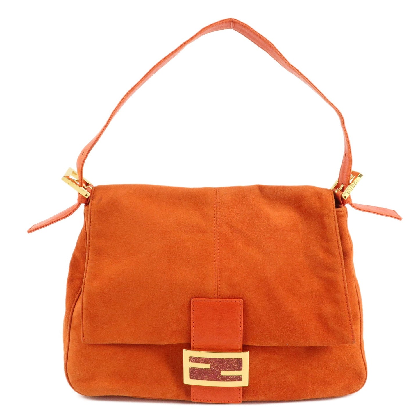 FENDI Mamma Baguette Suede Leather Shoulder Bag Orange 26325