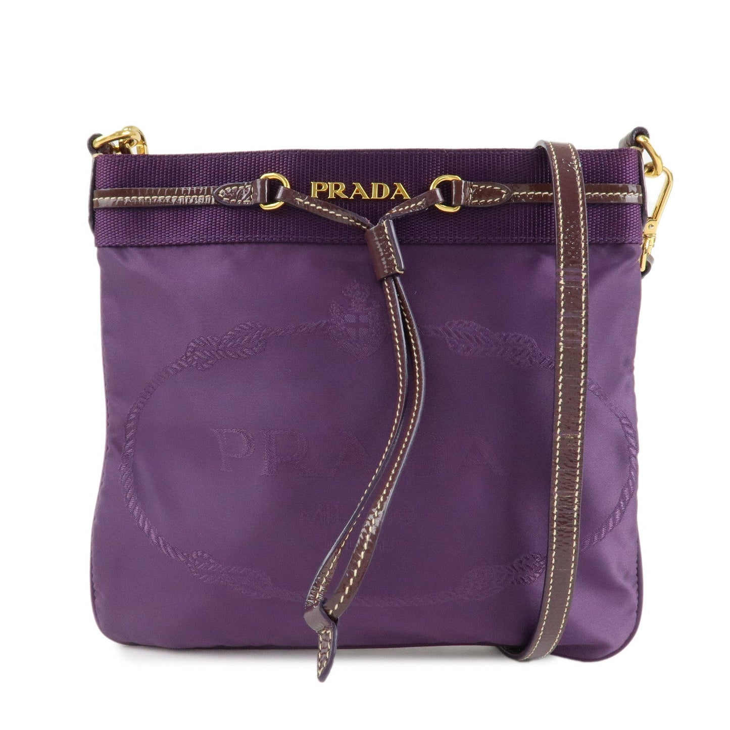 PRADA Logo Jacquard Nylon Patent Leather Shoulder Bag BT0702