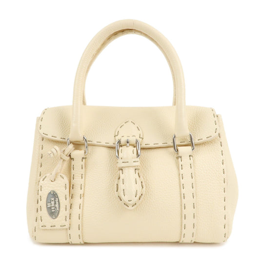 FENDI Selleria Leather Mini Linda Hand Bag Cream 8BR486