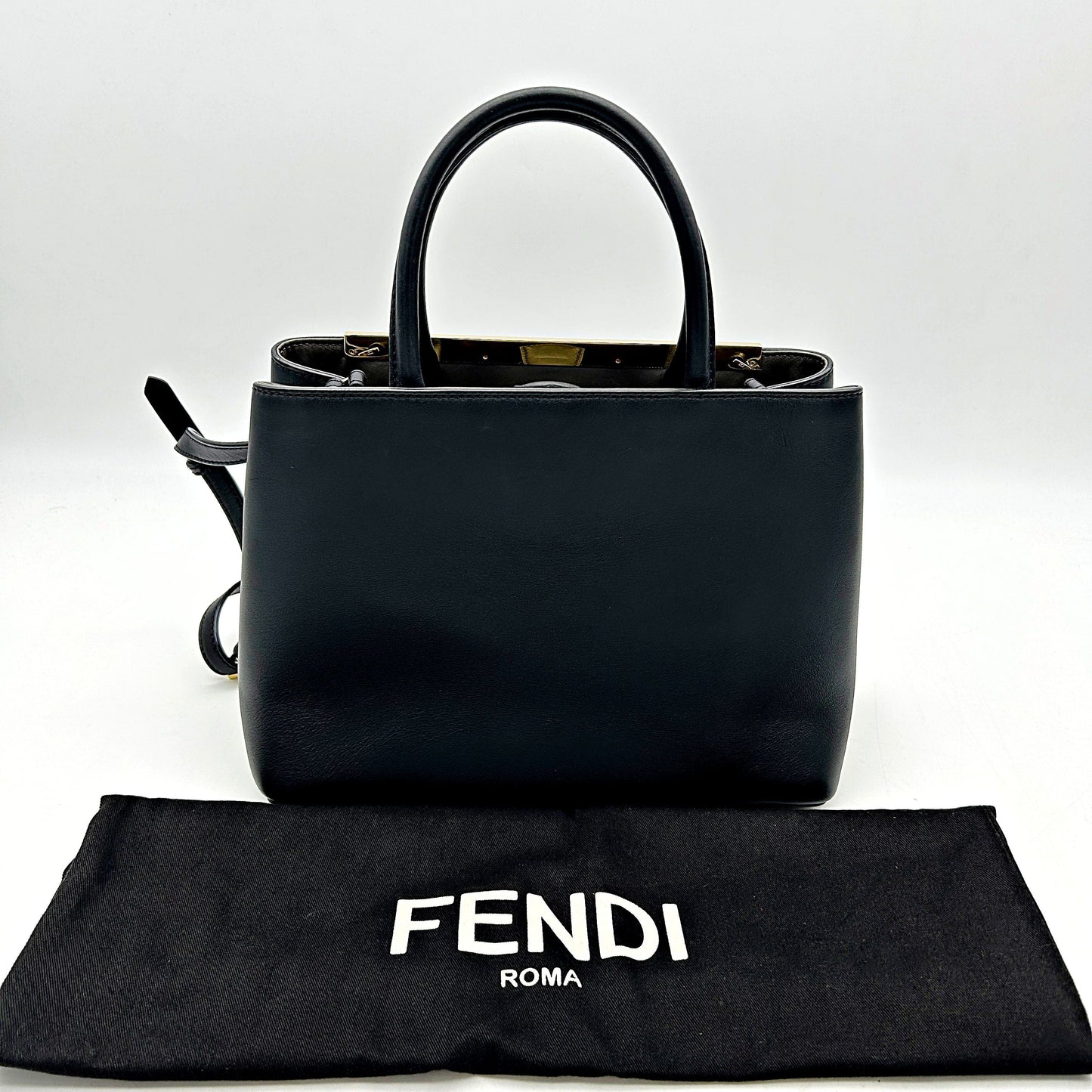 Fendi Black Saffiano Leather Petite Sac 2jours Elite Tote Bag LA15790