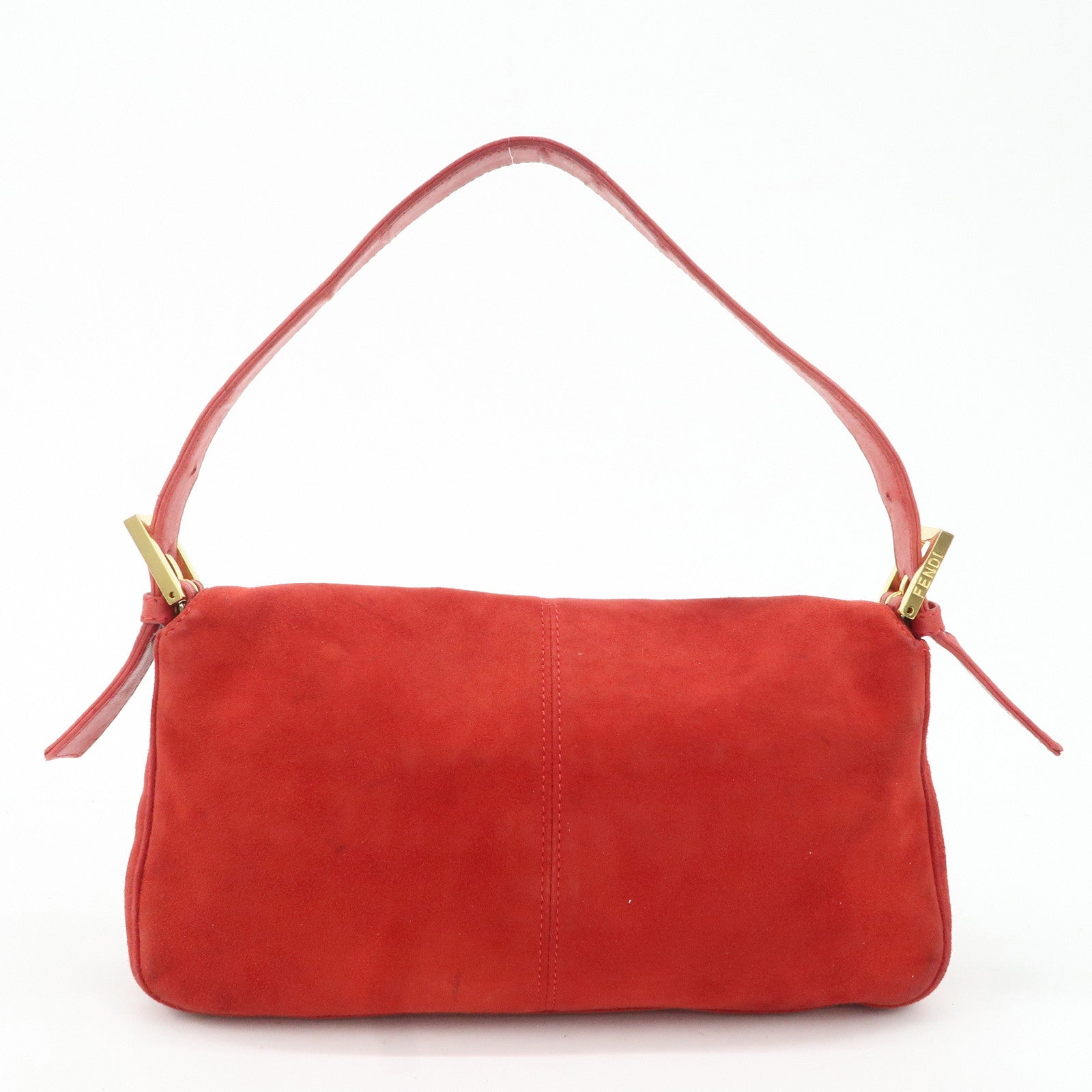 FENDI Mamma Baguette Suede Leather Shoulder Bag Red 26424