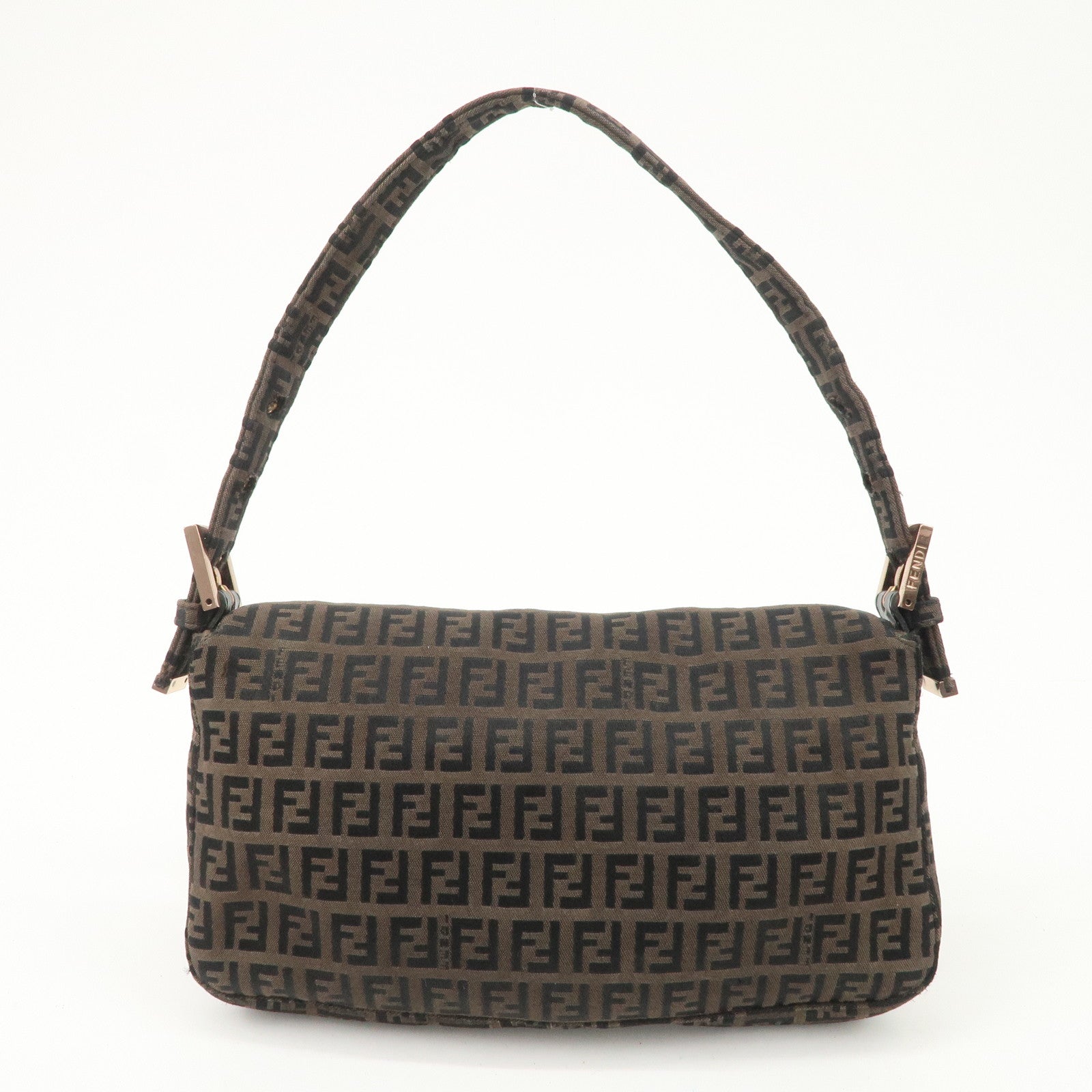 FENDI Mamma Baguette Canvas Shoulder Bag Brown Black 26424