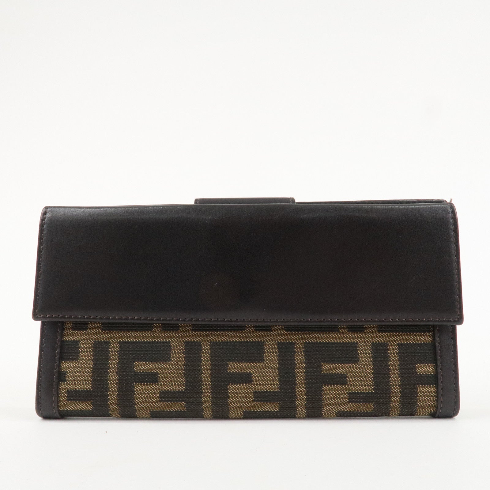 FENDI Zucca Canvas Leather Long Bi-fold Wallet Brown 8M0032