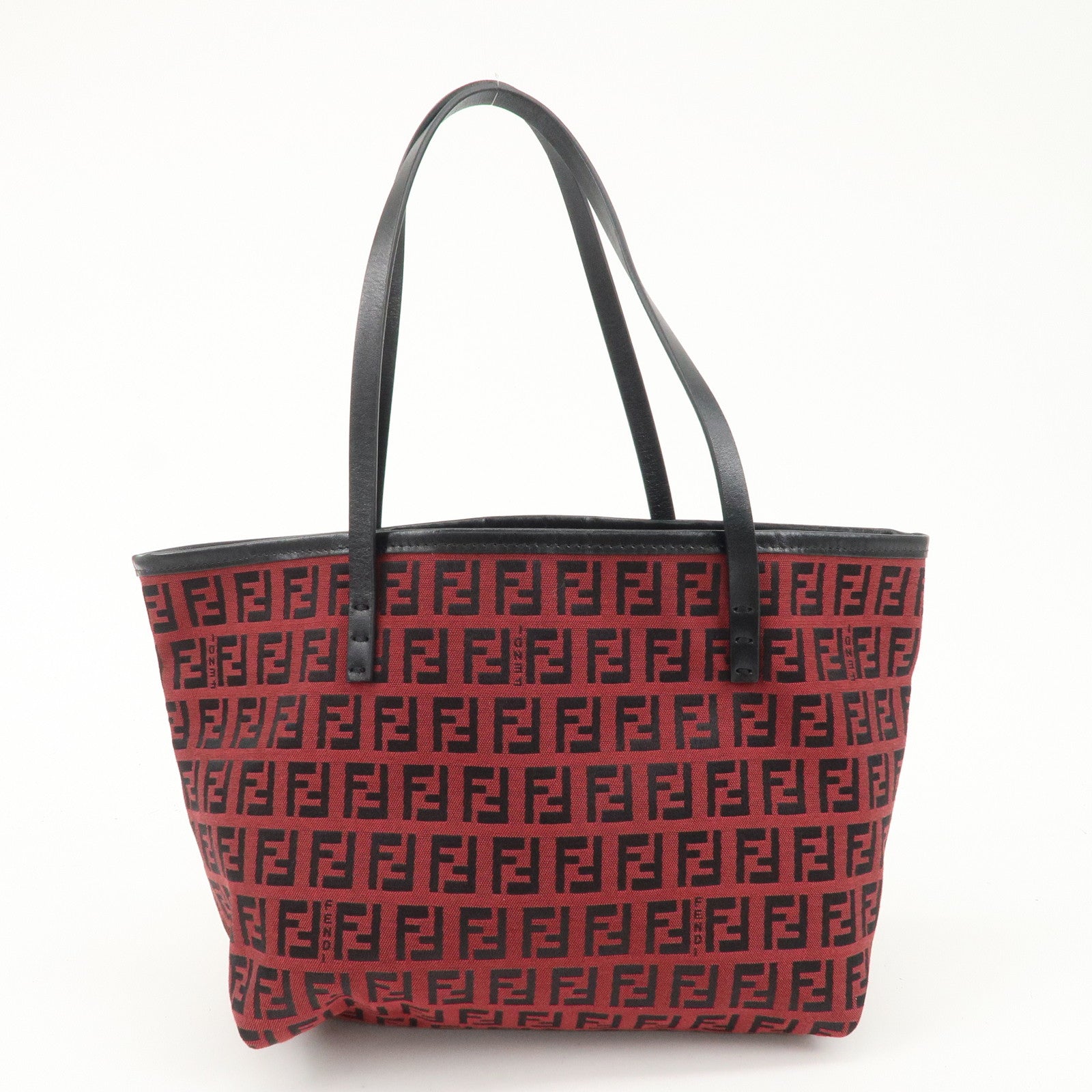 FENDI Zucchino Canvas Leather Mini Tote Bag Red Black 8BH056