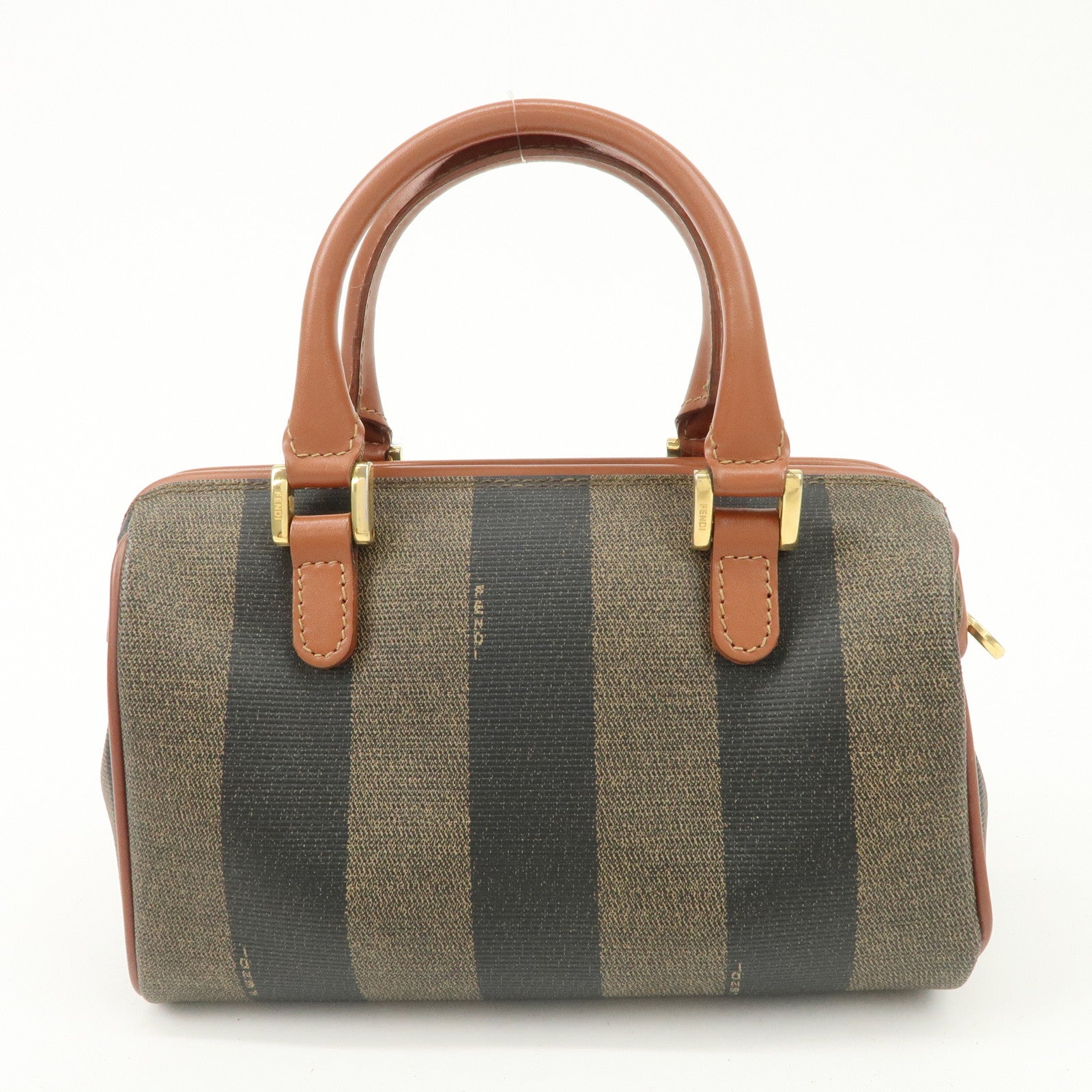 FENDI Pequin PVC Leather 2Way Mini Boston Bag Brown Black