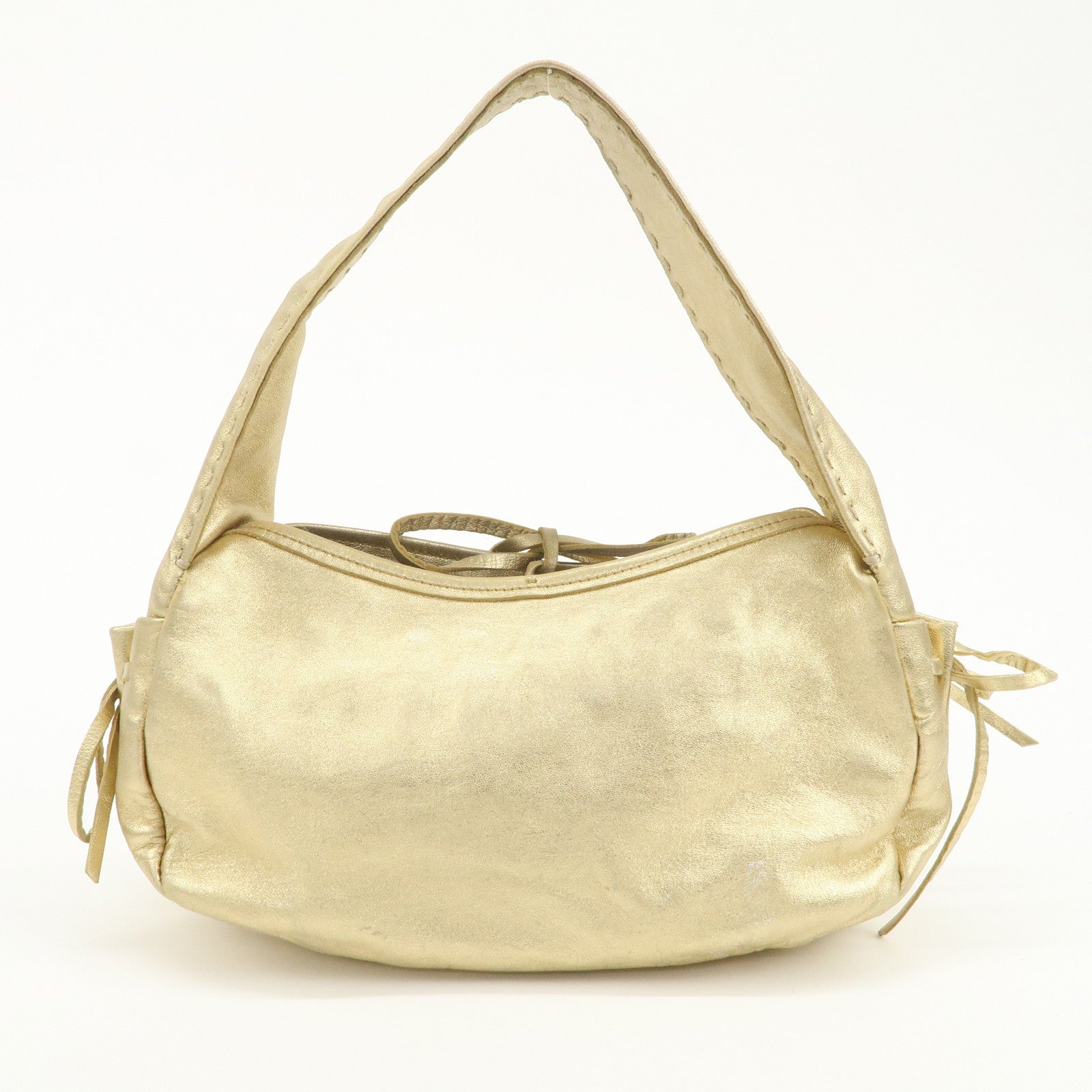 PRADA Leather Ribbon Hand Bag Shoulder Bag Gold